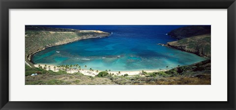 Framed High angle view of a coast, Hanauma Bay, Oahu, Honolulu County, Hawaii, USA Print