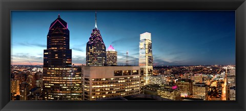 Framed Skyscrapers at dusk, Philadelphia, Pennsylvania, USA Print