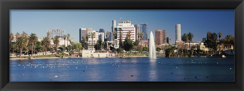 Framed Fountain in front of buildings, Macarthur Park, Westlake, City of Los Angeles, California, USA 2010 Print