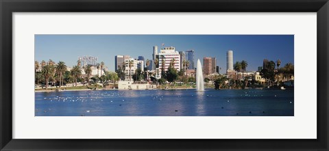 Framed Fountain in front of buildings, Macarthur Park, Westlake, City of Los Angeles, California, USA 2010 Print