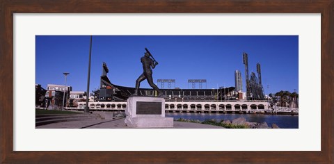 Framed Willie Mays statue in front of a baseball park, AT&amp;T Park, 24 Willie Mays Plaza, San Francisco, California Print