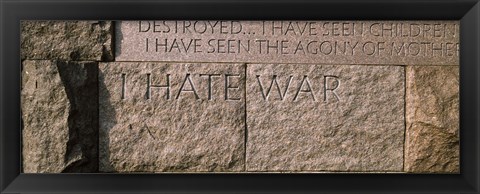 Framed Text engraved on stones at a memorial, Franklin Delano Roosevelt Memorial, Washington DC, USA Print