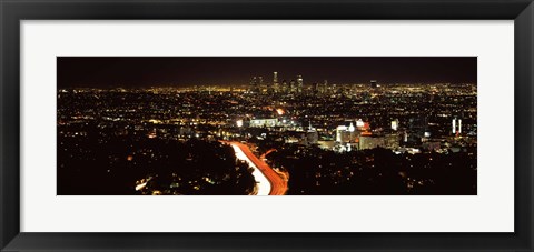 Framed City lit up at night, Hollywood, City Of Los Angeles, Los Angeles County, California, USA 2010 Print