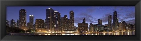 Framed Night Skyline, Lake Michigan, Chicago, Cook County, Illinois, USA 2010 Print