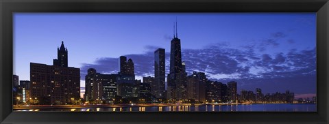 Framed Lit Up Skyline on the Lake Michigan Waterfront, Chicago Print