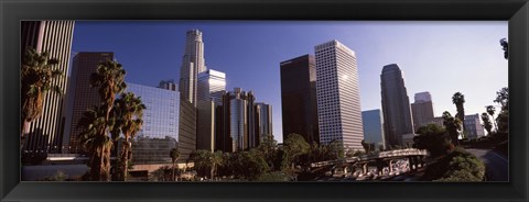 Framed Palm trees and skyscrapers in a city, City Of Los Angeles, Los Angeles County, California, USA Print