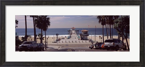 Framed Pier over an ocean, Manhattan Beach Pier, Manhattan Beach, Los Angeles County, California, USA Print