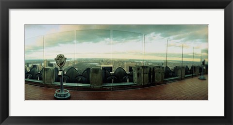 Framed Coin-operated binoculars on the top of a building, Rockefeller Center, Manhattan, New York Print