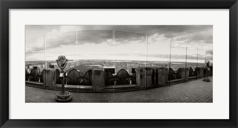 Framed Coin-operated binoculars on the top of a building, Rockefeller Center, Manhattan, New York (black and white) Print