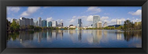 Framed Reflection of buildings in a lake, Lake Eola, Orlando, Orange County, Florida, USA 2010 Print