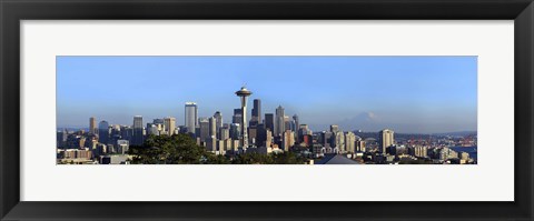 Framed Buildings in a city with mountains in the background, Space Needle, Mt Rainier, Seattle, King County, Washington State, USA 2010 Print