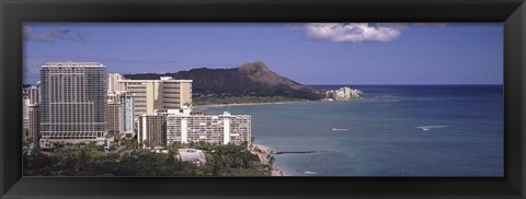 Framed Buildings at the waterfront, Honolulu, Oahu, Honolulu County, Hawaii Print