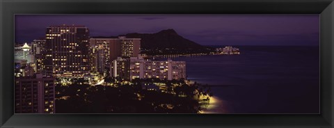 Framed Honolulu at night, Hawaii Print