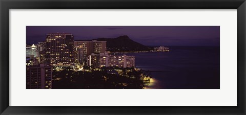 Framed Honolulu at night, Hawaii Print