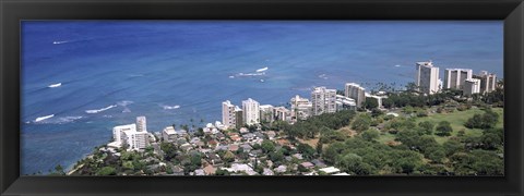 Framed Aerial view of a city at waterfront, Honolulu, Oahu, Honolulu County, Hawaii, USA 2010 Print