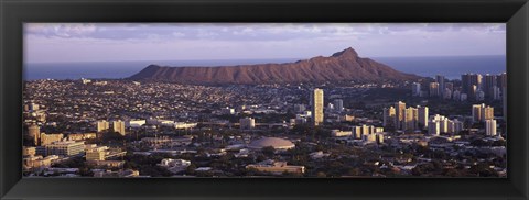 Framed City view of Honolulu with mountain in the background, Oahu, Honolulu County, Hawaii, USA 2010 Print