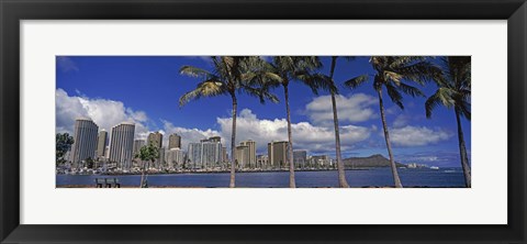 Framed Skyscrapers at the waterfront, Honolulu, Hawaii Print