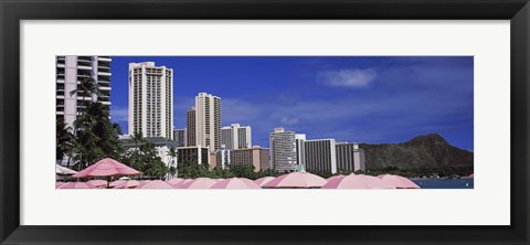 Framed Skyscrapers at the waterfront, Honolulu, Oahu, Hawaii, USA Print