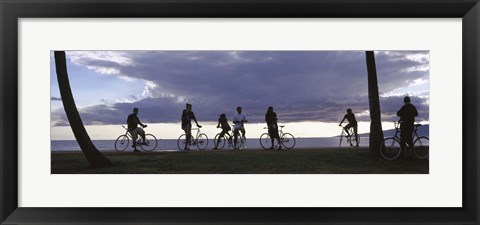 Framed Tourists cycling on the beach, Honolulu, Oahu, Hawaii, USA Print