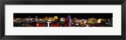 Framed High angle view of a city at night, Las Vegas, Clark County, Nevada, USA 2011 Print