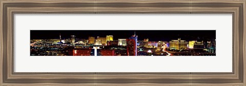 Framed High angle view of a city at night, Las Vegas, Clark County, Nevada, USA 2011 Print