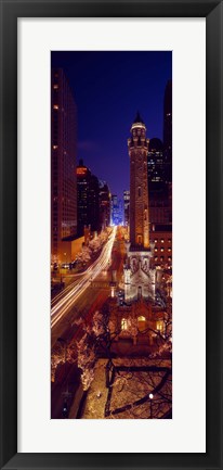 Framed Buildings lit up at night, Water Tower, Magnificent Mile, Michigan Avenue, Chicago, Cook County, Illinois, USA Print