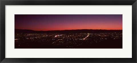 Framed City lit up at dusk (red sky), Silicon Valley, San Jose, California Print