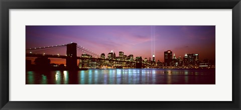 Framed Skyscrapers lit up at night, World Trade Center, Lower Manhattan, Manhattan, New York City, New York State, USA Print