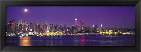 Framed New York Ciry Skyline At Night, Purple Sky Print