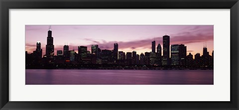 Framed Lake Michigan Slyline with Purple Sky, Chicago, Illinois, USA 2011 Print