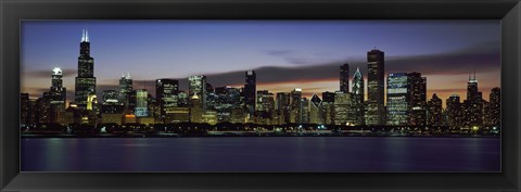 Framed Buildings at the Waterfront, Lake Michigan at Night, Chicago, Illinois, USA 2011 Print