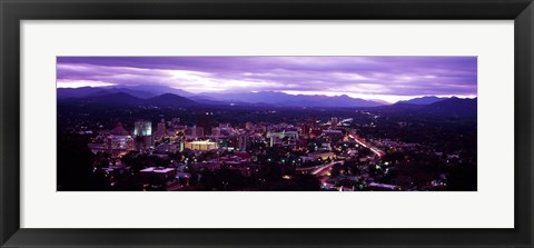 Framed Aerial view of a city lit up at dusk, Asheville, Buncombe County, North Carolina, USA 2011 Print