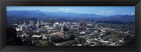 Framed Aerial view of a city, Asheville, Buncombe County, North Carolina, USA Print