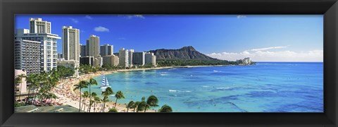 Framed Diamond Head, Waikiki Beach, Oahu, Honolulu, Hawaii Print