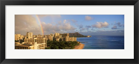 Framed Rainbow over the beach, Diamond Head, Waikiki Beach, Oahu, Honolulu, Hawaii, USA Print