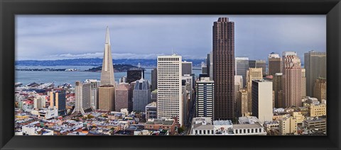 Framed Skyscrapers in the city with the Oakland Bay Bridge in the background, San Francisco, California, USA 2011 Print