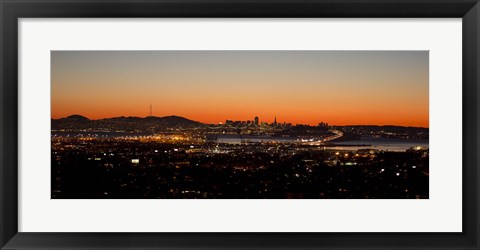 Framed City view at dusk, Oakland, San Francisco Bay, San Francisco, California, USA Print