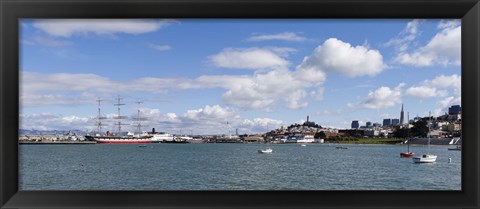 Framed Boats in the bay, Transamerica Pyramid, Coit Tower, Marina Park, Bay Bridge, San Francisco, California, USA Print