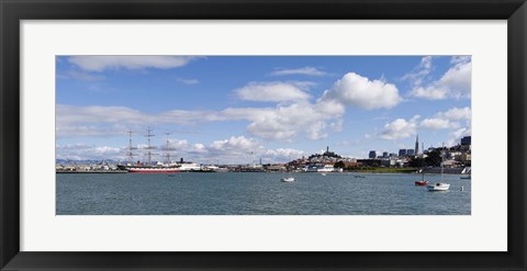 Framed Boats in the bay, Transamerica Pyramid, Coit Tower, Marina Park, Bay Bridge, San Francisco, California, USA Print