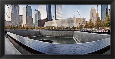 Framed 911 Memorial along side the South Tower Footprint Memorial, New York City, New York State, USA 2011 Print