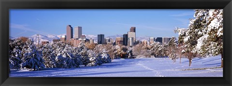 Framed Denver city in winter, Colorado Print