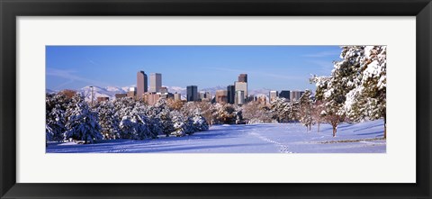 Framed Denver city in winter, Colorado Print