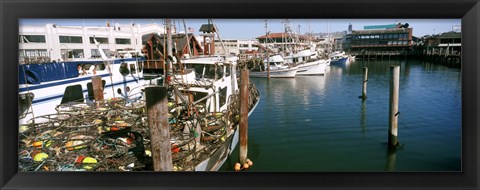 Framed Fishing boats at a dock, Fisherman&#39;s Wharf, San Francisco, California, USA Print