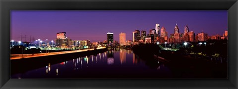 Framed Buildings lit up at the waterfront, Philadelphia Print