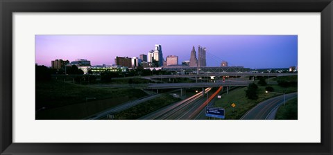 Framed Highway interchange and skyline at sunset, Kansas City, Missouri, USA Print