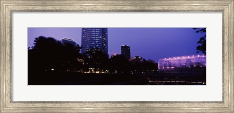 Framed Devon Tower and Crystal Bridge Tropical Conservatory at night, Oklahoma City, Oklahoma, USA Print