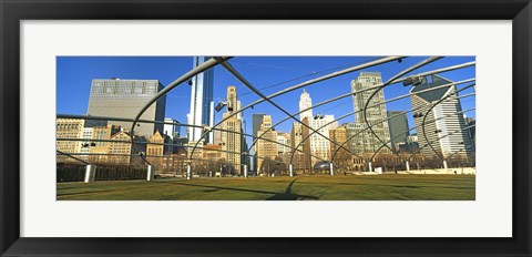 Framed Jay Pritzker Pavilion with city skyline in the background, Millennium Park, Chicago, Cook County, Illinois, USA Print