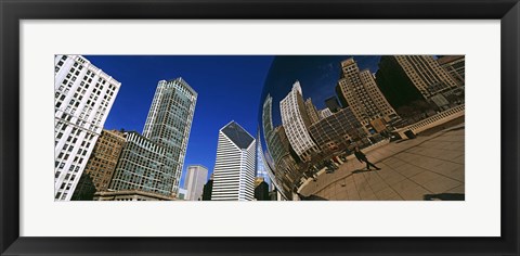 Framed Reflection of buildings on Cloud Gate sculpture, Millennium Park, Chicago, Cook County, Illinois, USA Print