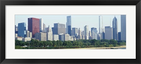 Framed City skyline with Lake Michigan and Lake Shore Drive in foreground, Chicago, Illinois, USA Print