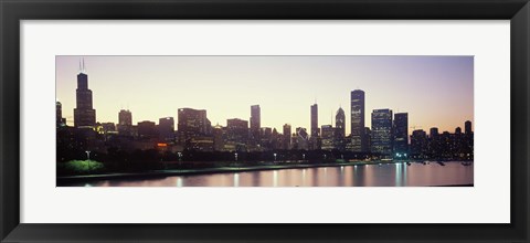 Framed City skyline with Lake Michigan and Lake Shore Drive in foreground at dusk, Chicago, Illinois, USA Print